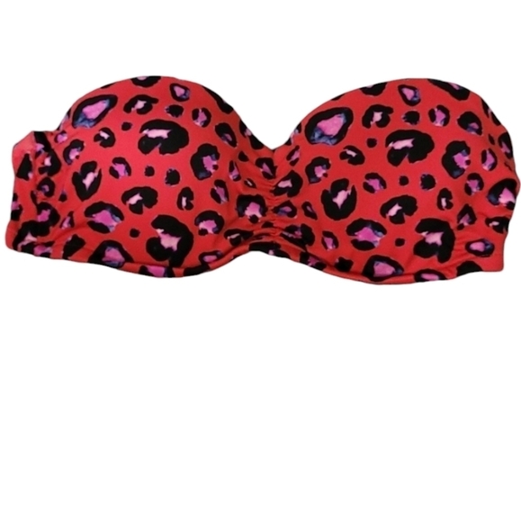 Victoria's Secret Bandeau bikini top red animal print sz xs SW29 - Picture 1 of 3